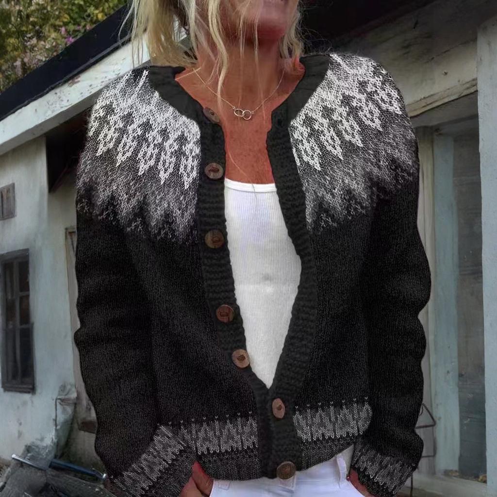 Swetry kardigan Fair Isle dla kobiet z okrągłym dekoltem, o luźnym kroju, zapinane na guziki, gruby sweter, otwarty przód, casualowa jesienna dzianinowa kurtka