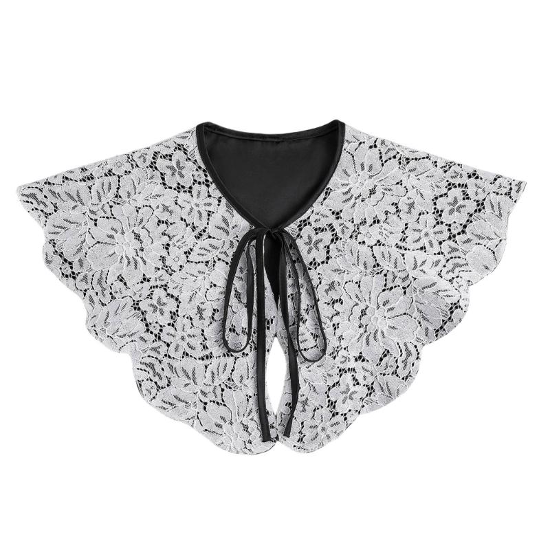Sequins Quilted Cape False Collar Chinese Ruffled Lace Shawl Wrap Scarf Decorative Accessory for Women Girls Clothing