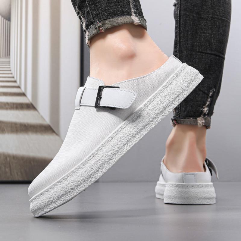 Fashion Mens Bag Head Half Slippers 2025 Summer New Canvas Flat-Bottomed Casual Shoes Trendy Mens Slippers Light Comfortable Men Sandals