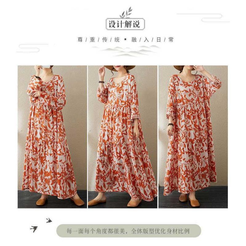 2025 New Thin Round Neck Long Sleeve Loose Slim Large Swing A-line Dresses