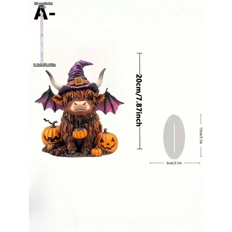 

Halloween Decoration Ornament, A Highland Cow Wearing A Magic Hat - 2D Flat Acrylic Desktop Ornament, Four Seasons Decoration 20*20cm
