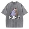 Manga T-Shirt Vintage Gewaschenes Baumwoll-T-Shirt Katze Sagt Huh Anime Grafik-T-Shirt Lässige Streetwear Frühling Sommer T-Shirt