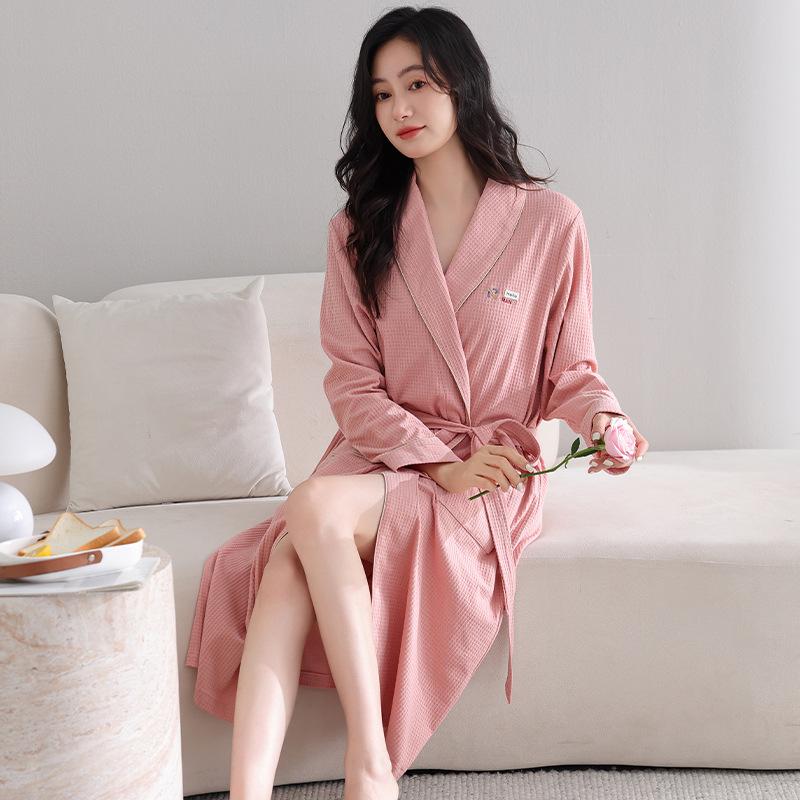 Couple Nightgown Women'S Spring And Autumn Pure Cotton Long-Sleeved Bathrobe Red Men'S Pajamas Couple Outfit