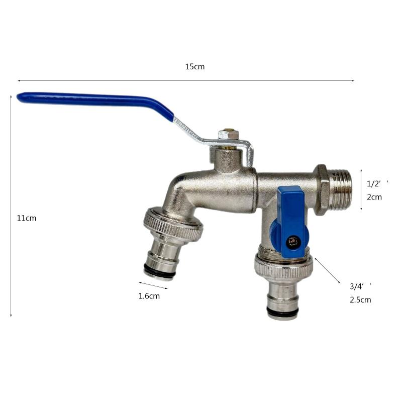 

1Pcs 1/2 3/4 IBC Water Tank Connector Garden Hose Tap Faucet Adapter With 2 Outlets Irrigation Joint Replacement Fitting синий
