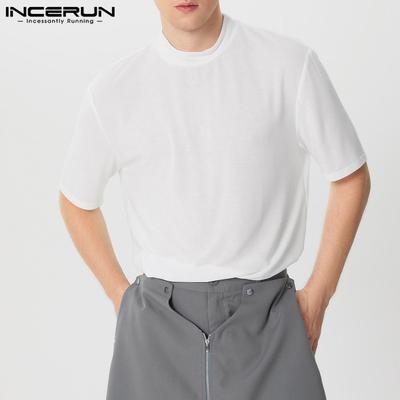 Oversized Men High Neck Short Sleeve Casual Loose T Shirts Undershirts
