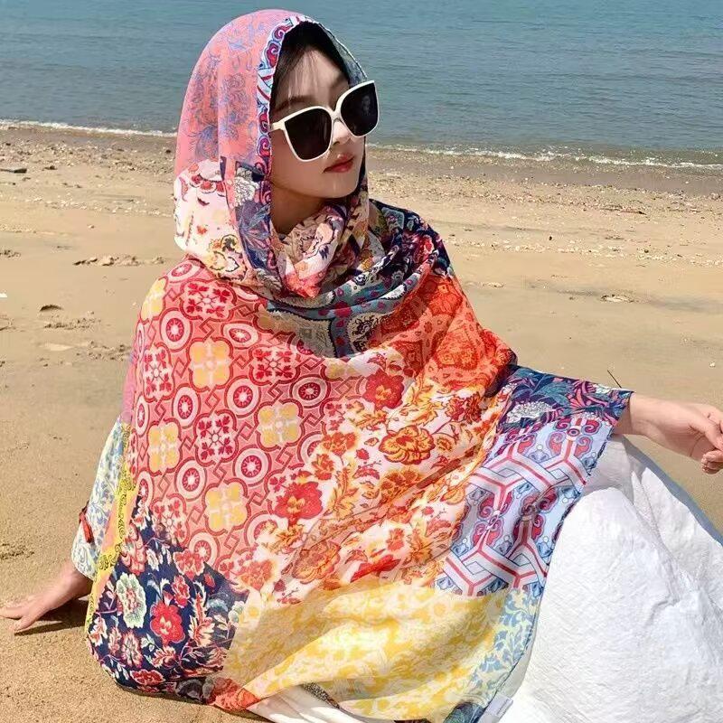 Women's Ethnic Silk Scarf: Sunscreen Shawl for Prairie Travel