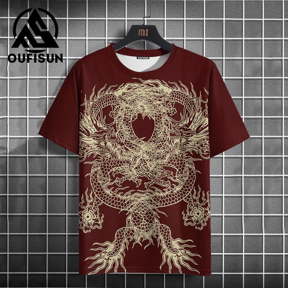 Letní pánské tričko s potiskem draka, módní, ležérní, s krátkým rukávem, denní pouliční oblečení, nadměrné, s kulatým výstřihem, pulovr