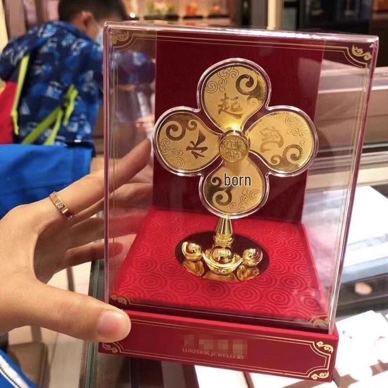 Golden Windmill Pure Gold Ornament for Luck and Prosperity – Desktop Craftsmanship, Perfect for Business Opening Celebration Gift.