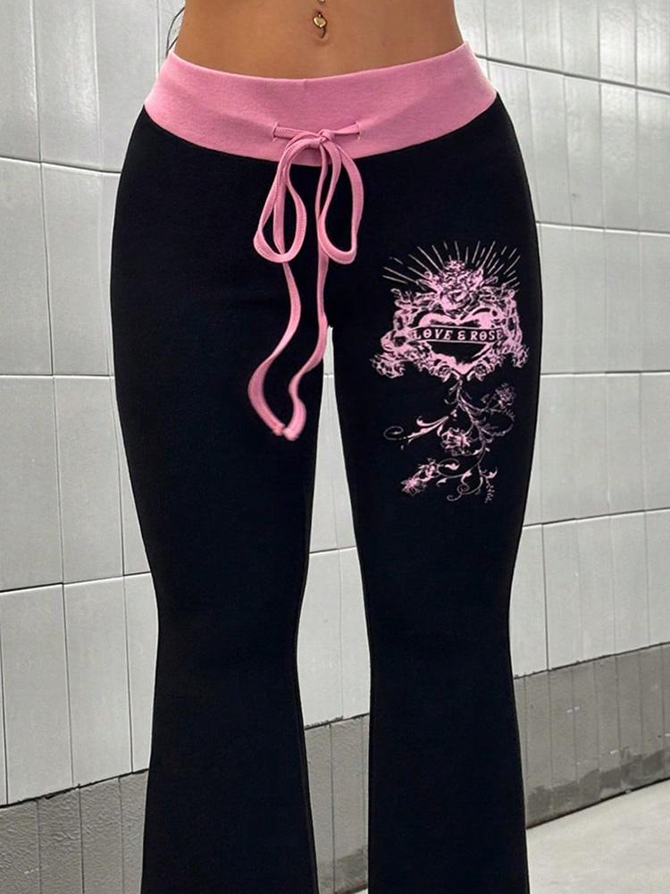 VIONA Hip-Hop Streetwear Hose Damen Y2K Gothic Kordelzug Hose Frühling Herbst Klassische Mode Rosa-schwarz Patchwork Bootcut Hose