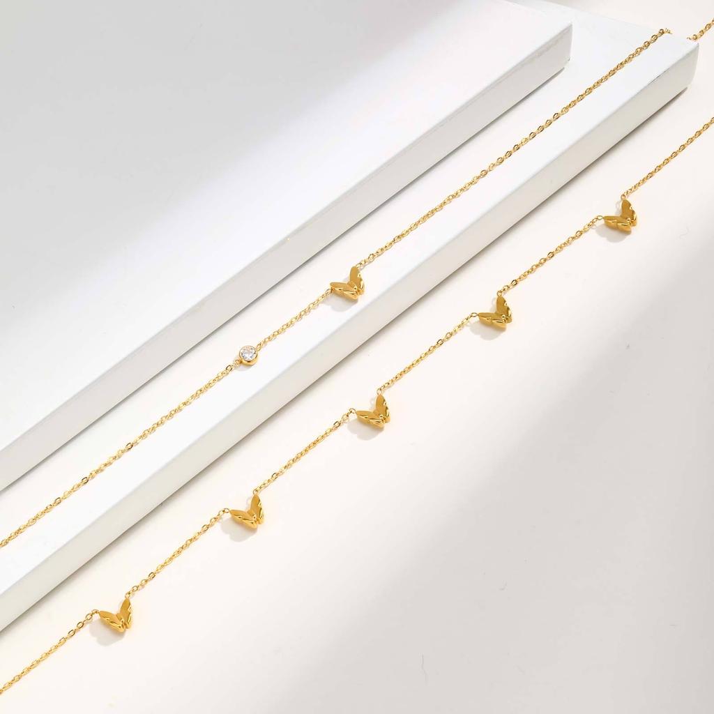 Vnox Women's Exquisite Butterfly Necklace With Single,Zircon Stainless Steel Flower Heart Pendant,18k Gold Plated Neck Jewelry