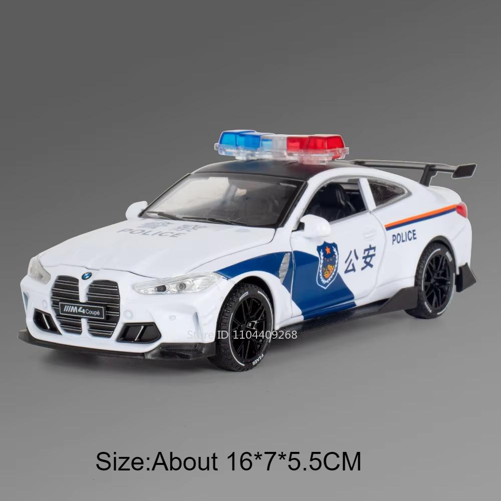1:32 Scale M4 M8 Police Car Toy Model Sound Light Pull Back 4 Doors Opened 110 Swat Vehicle Alloy Diecast Models Birthday Gifts