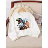 Dinosaur Monster Truck Color Splash Action Adventure Girls' Fashionable Crewneck Sweatshirt, Autumn and Winter Western Style Top