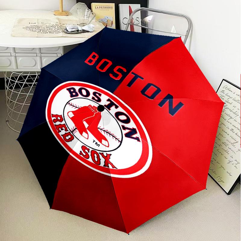 Red Sox Emblem Umbrella Folding umbrella, automatic umbrella 8-Frame for Travel, camping Use Gift for Halloween Christmas