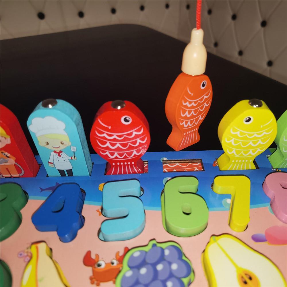 Montessori Wooden Math Toys Children Forest Animals Magnetic Fishing Building Blocks Busy Board Preschool Educational Kids Toys