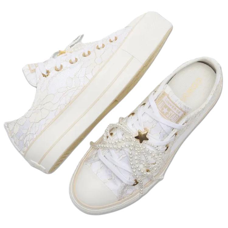 Converse Chuck Taylor All Star Lift Platform Low Pearls Women Sneakers White Light-Dune Vintage-White A15197C