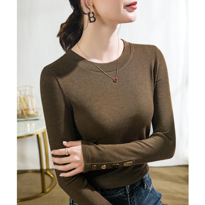 

Crew neck bottoming shirt women s inner warm autumn and winter black long-sleeved t-shirt women s imitation cashmere top XXXL темный кофе