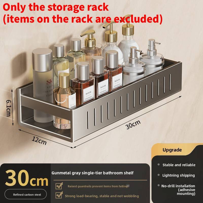 Gunmetal Wall Mount Bathroom Shelf With Antidrill Design For Shower And Toilet Storage
