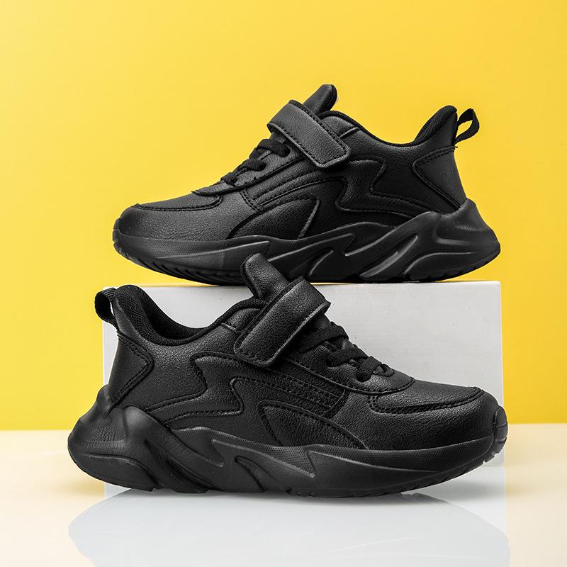 Boys' sports shoes Children's shoes Spring and Autumn new leather waterproof little white shoes Medium and older children's casual dad shoes