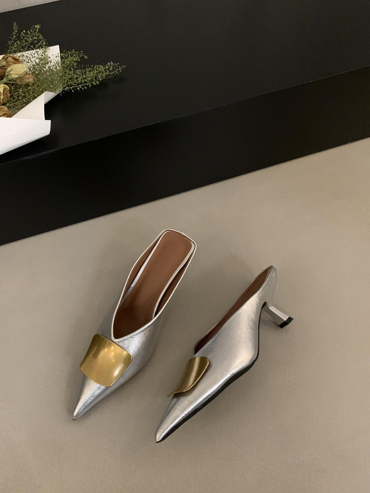 

French temperament high-heeled bag head slippers cool slippers women s shoes wear 2025 new summer pointed half-drag high heels 40