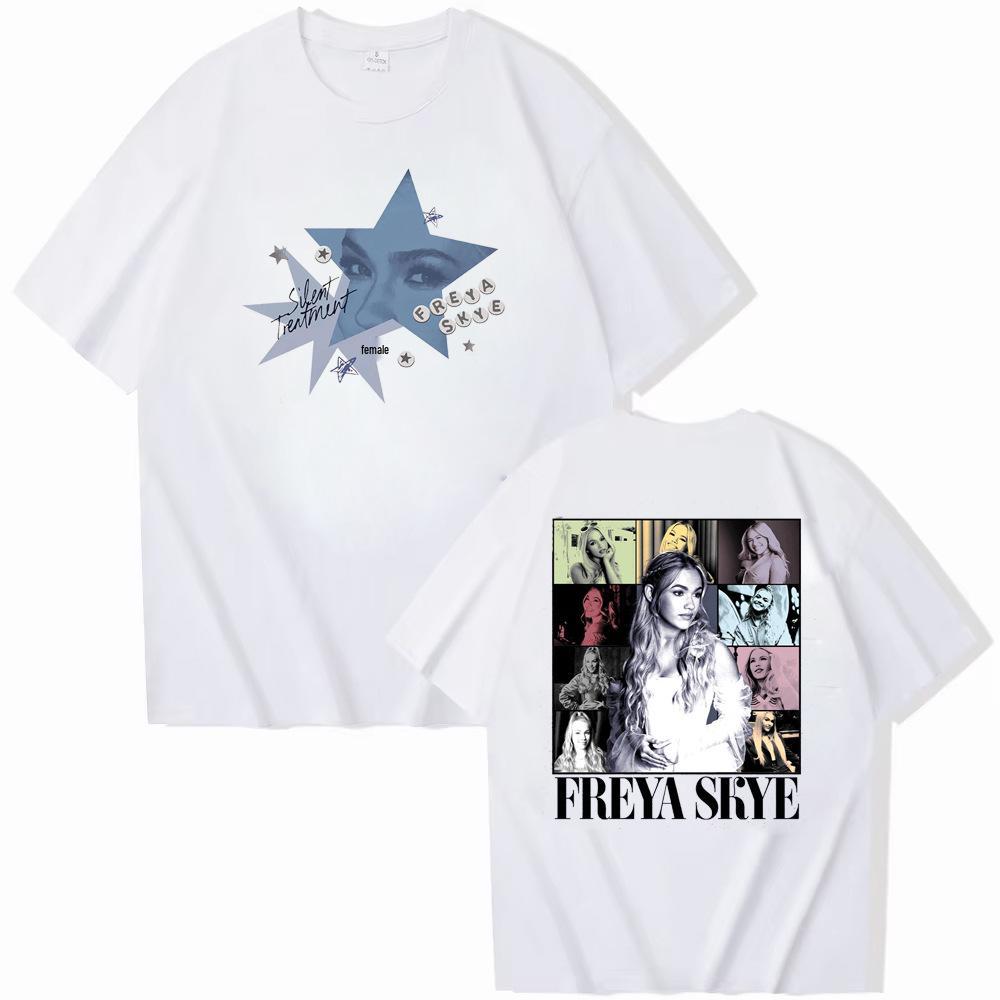 T-shirt Top Manica Corta Stampa Fronte/Retro Freya Skye Music Tour in Seta di Latte (Dimensioni europee)