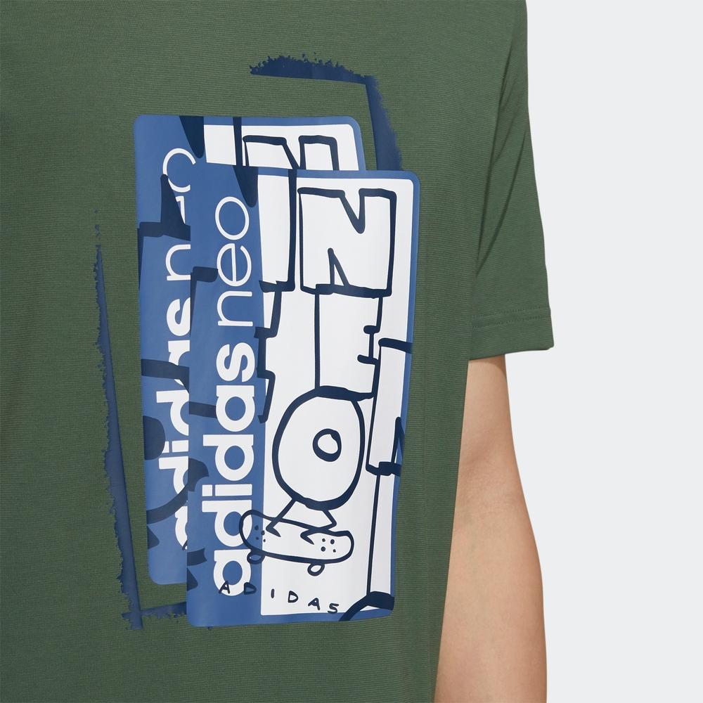 Adidas Neo Printed Sports Crew Neck T-Shirt Men Tops Green GS2582