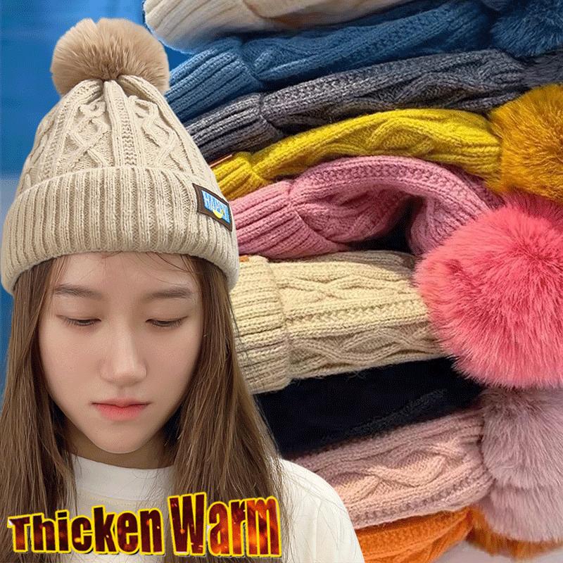 Winter Warm Female Fur Pom Poms Hat Winter Hat for Women Girl 's Cap Knitted Classic Beanies Cap Hats Thick Women Skullies