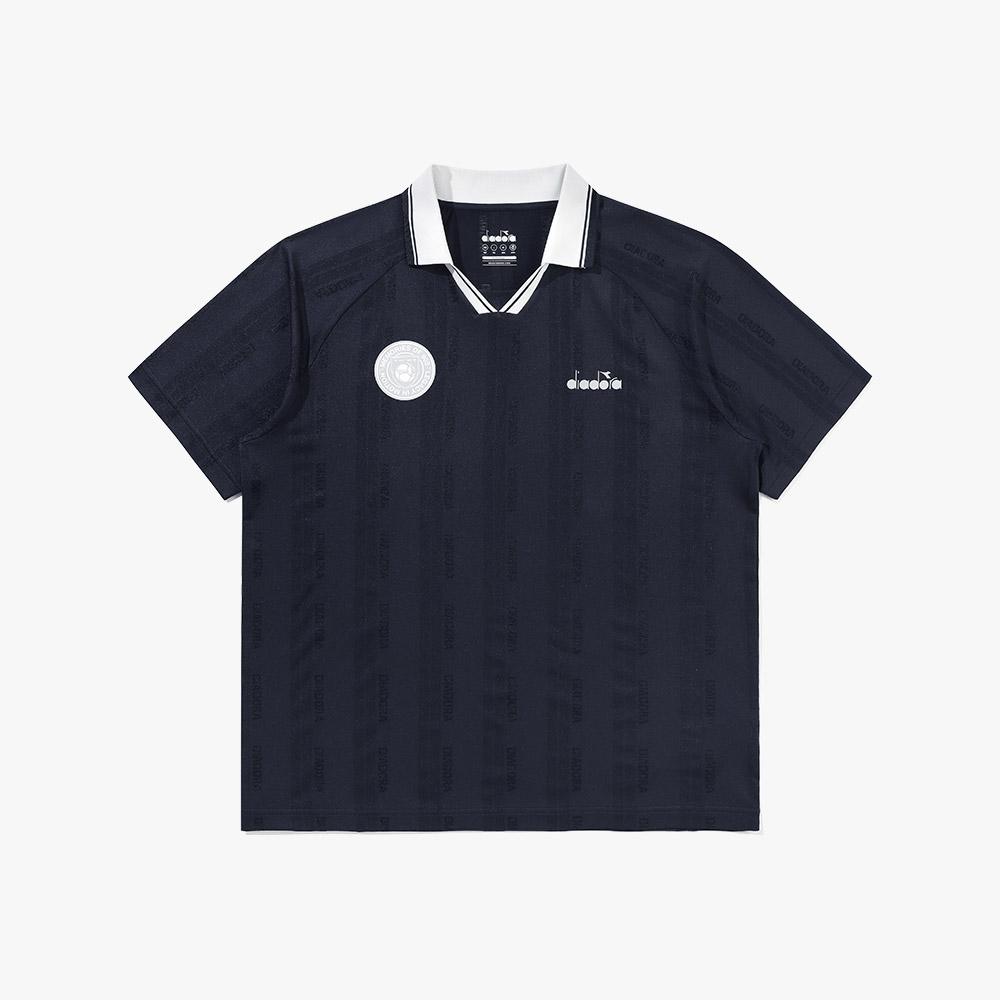 Diadora Ceremony Mesh Jacquard Collar Short Sleeve T-Shirt Navy
