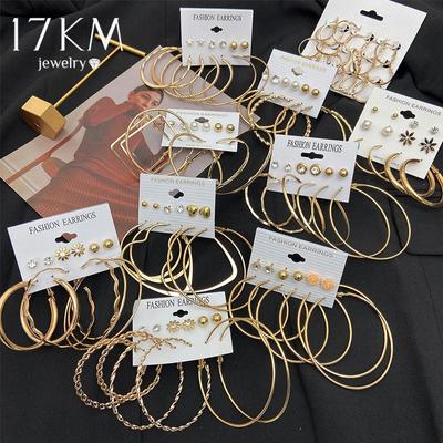 17KM Vintage Geometirc Metal Hoop Earrings Set, Women's Gold and Silver Color Circle Hoop Earrings Jewelry Gifts