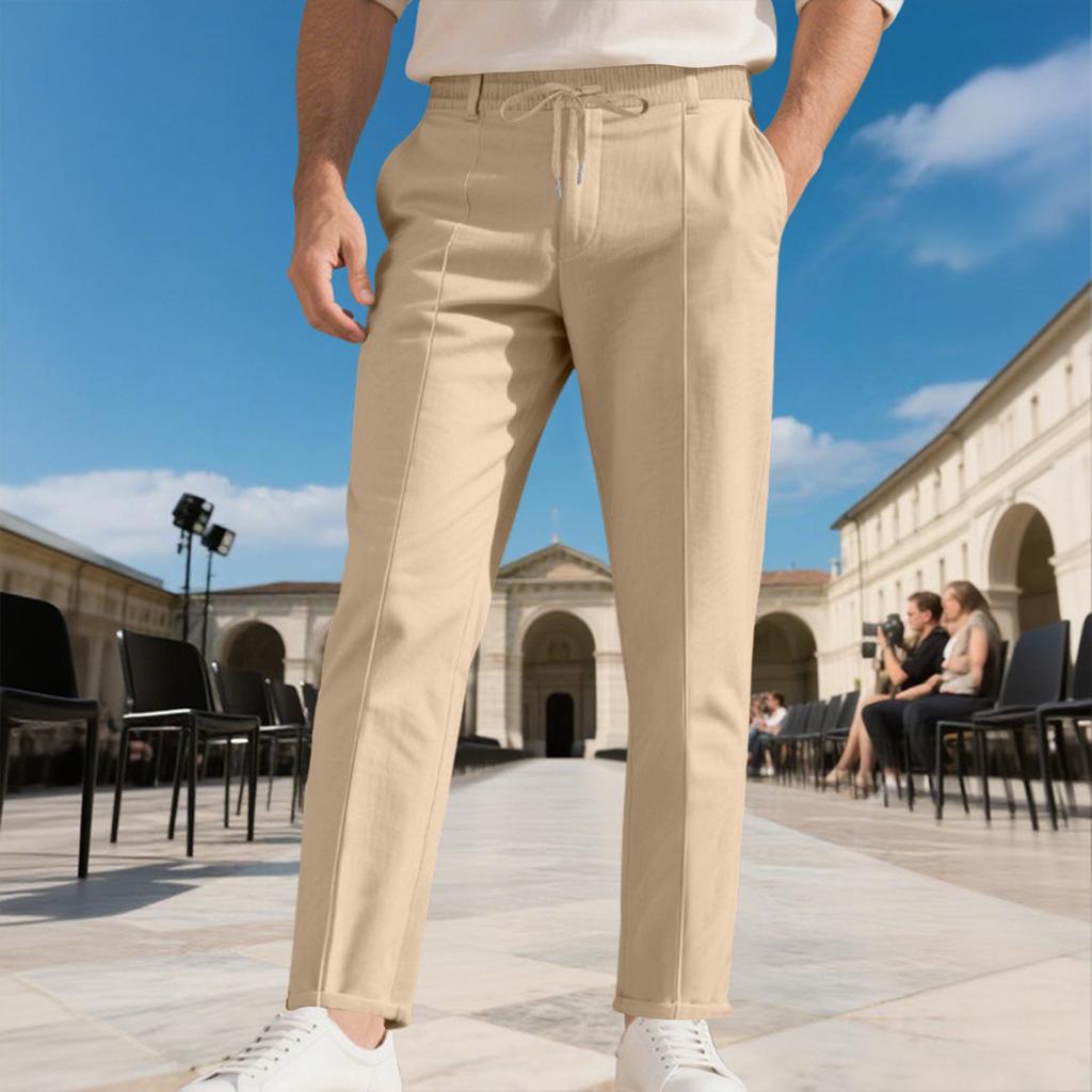 Men's Casual Loose Fit Dress Pants Elastic Waistband Drawstring Trousers Straight Leg Comfortable Workwear Bottoms