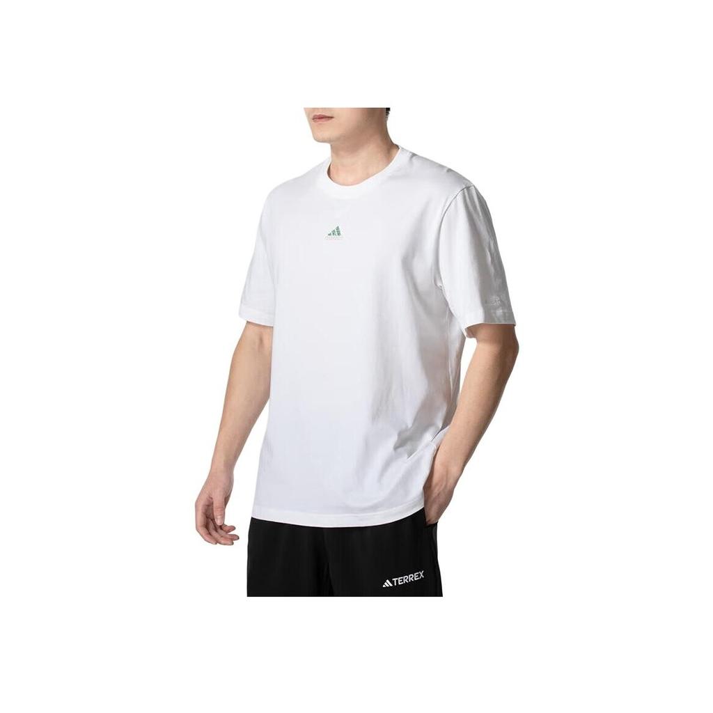 Adidas Celoroční tričko s krátkým rukávem a výšivkou, pánské topy, bílé IR8400