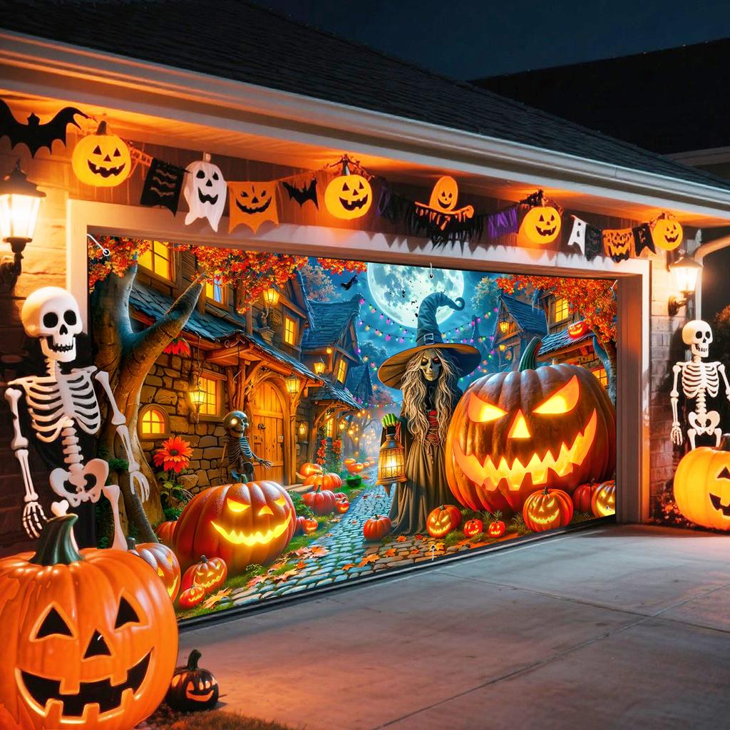 Eén Halloweentown Heks - Halloween Garagedeur Banner, Grote Stoffen Muurdecoratiezyc