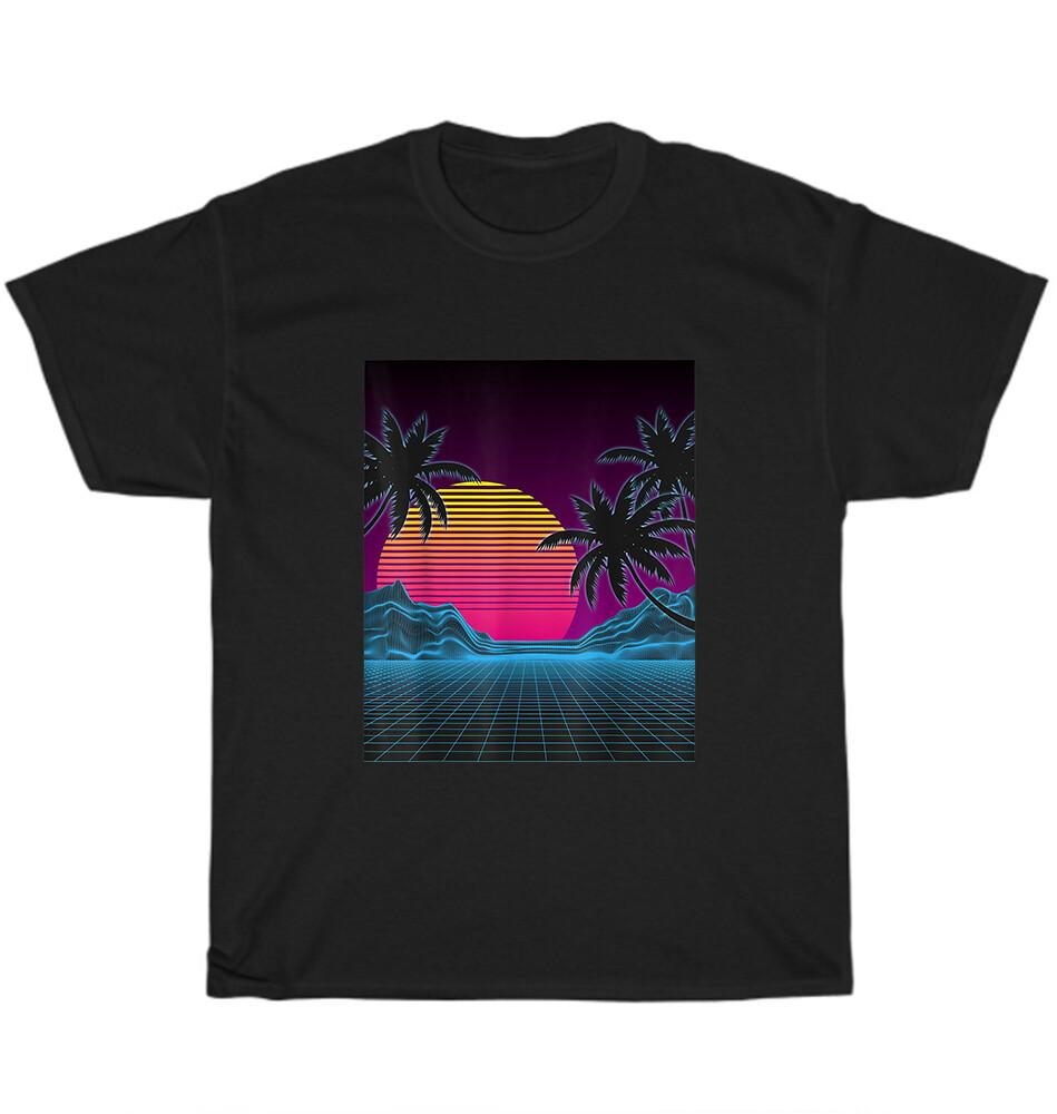 

Vaporwave Aesthetic Sunset Mountains Palms Vintage Retro T-Shirt Unisex Tee Gift S