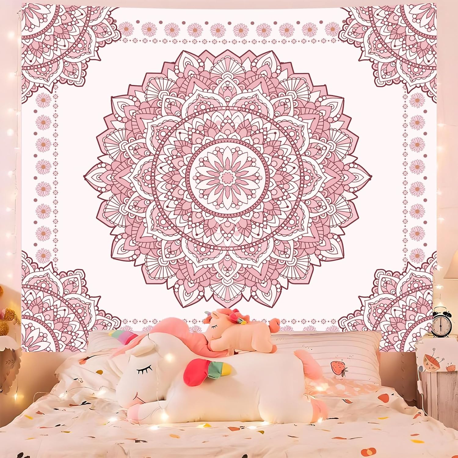 VIKAMA Психоделический Розовый Богемный Мандала Гобелен Декор Стены Гостиной Спальни Гобелен Богемное Цветочное Искусство Гобелен 74x94cm(29x37in)