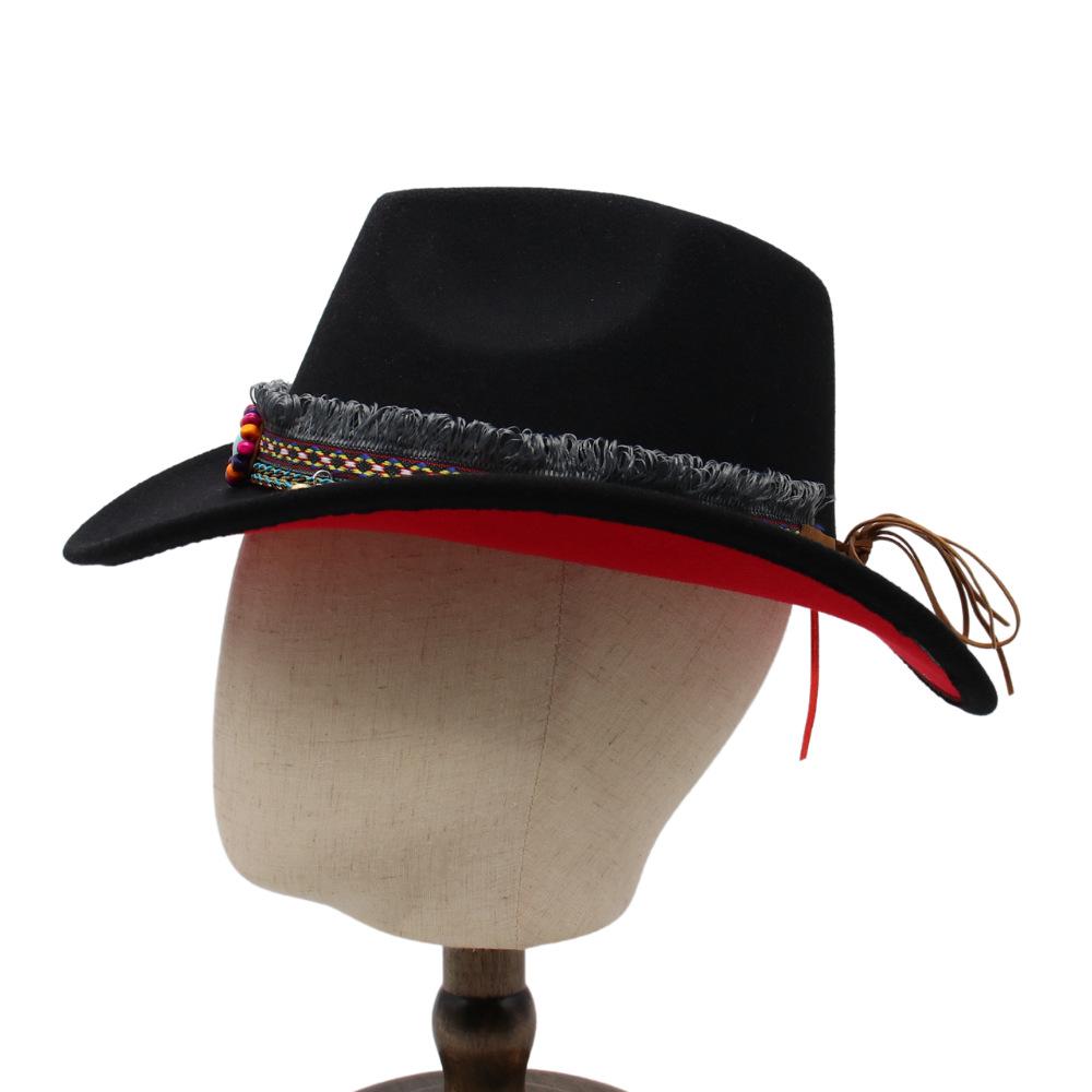 European And American Two-Color Black Top Hat, Western Cowboy Hat, Ethnic Style Jazz Hat, Pot Zhuang Dance Felt Hat, Woolen Hat, Men And Women