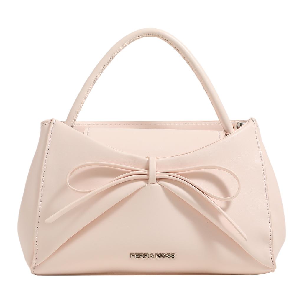 French-style girly pink bow handbag, new simple ins-style sweet and cute commuter shoulder crossbody bag