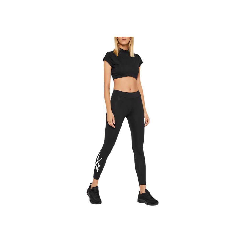 Reebok Solid Color Logo High Waist Sports Pants Women Bottoms Black H41357