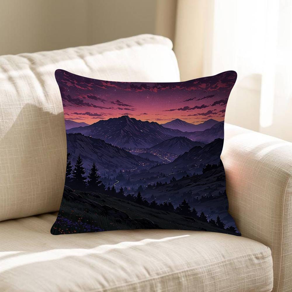 Pink Sunset Mountain Cushion Cover Pillowcase Upholstery Sofa Throw Pillow Home Decor Pillowcas