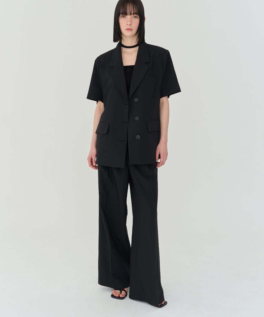 THEFRHT Three-Pintuck Summer Wool Pants (Black)