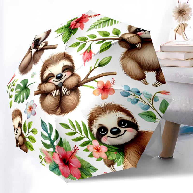 1pc Sturdy 8-Bone Auto Umbrella, sloth Umbrella, Digital Printed, Foldable Umbrella for On-the-Go Outdoor Use
