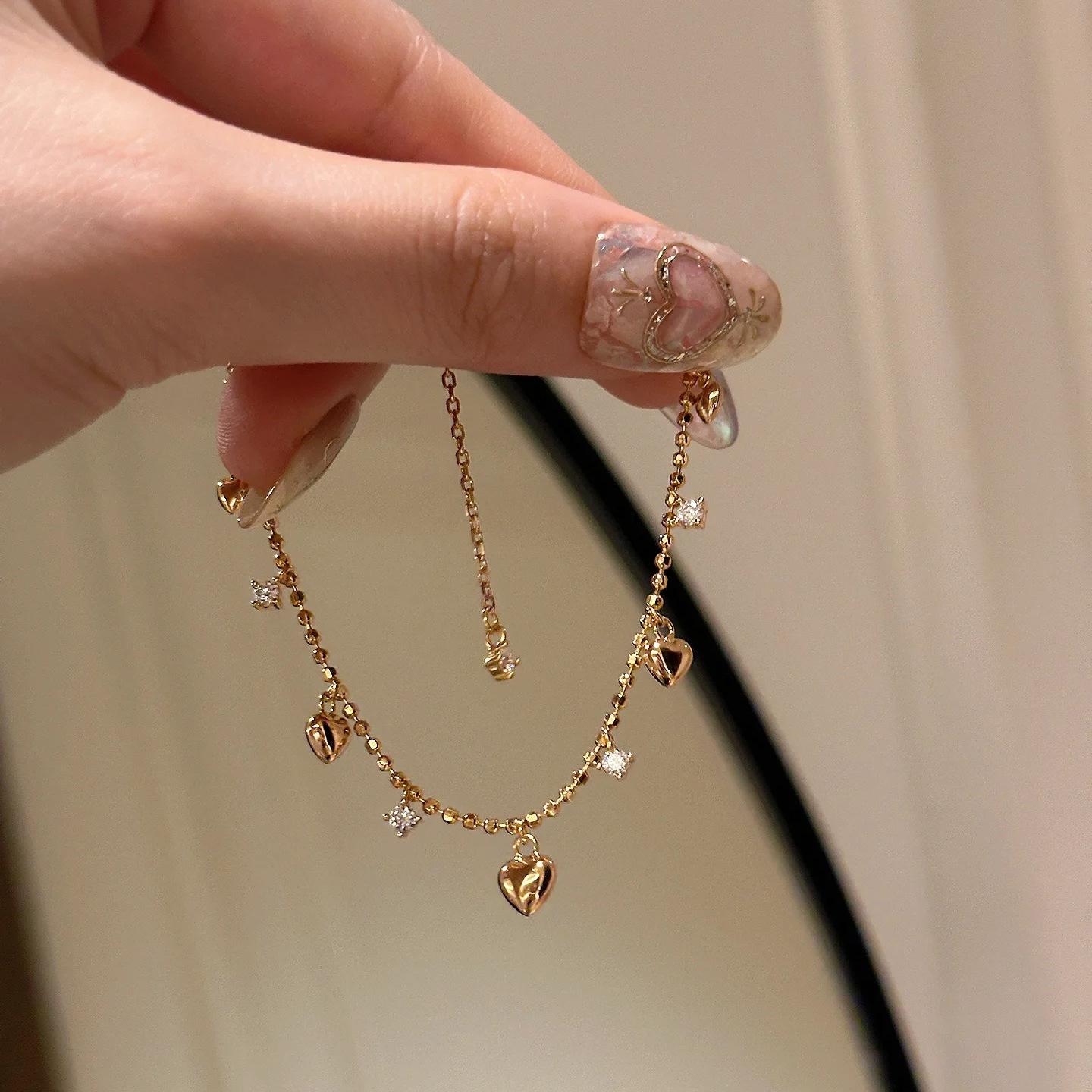 Italian Medieval Brushed Silk Light Luxury Pull Bracelet High Sense Jewelry High Carbon Diamond Super Vitality Love Fringe Necklace
