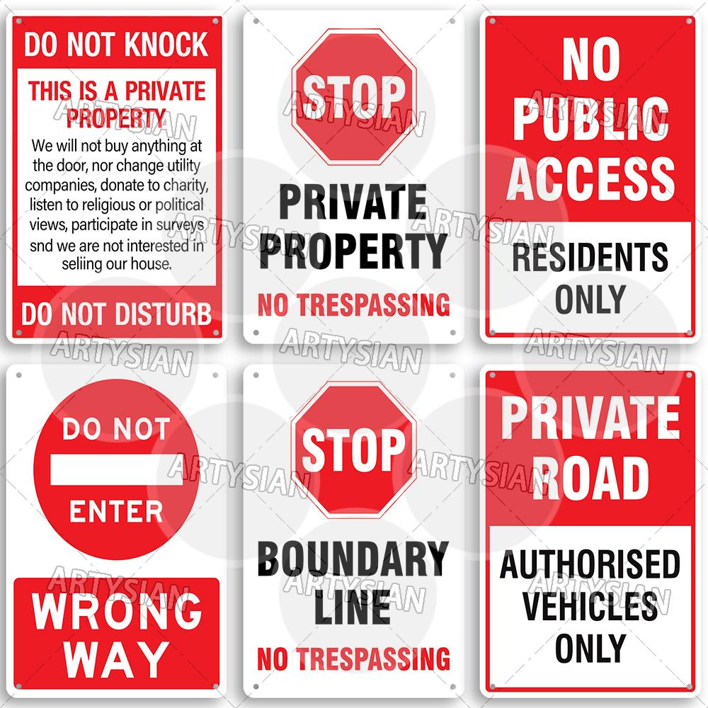 Private Property Waring Metal Sign No Trespassing Do Not Knock No Public Access Stop Boundary Line Private Restricted Road