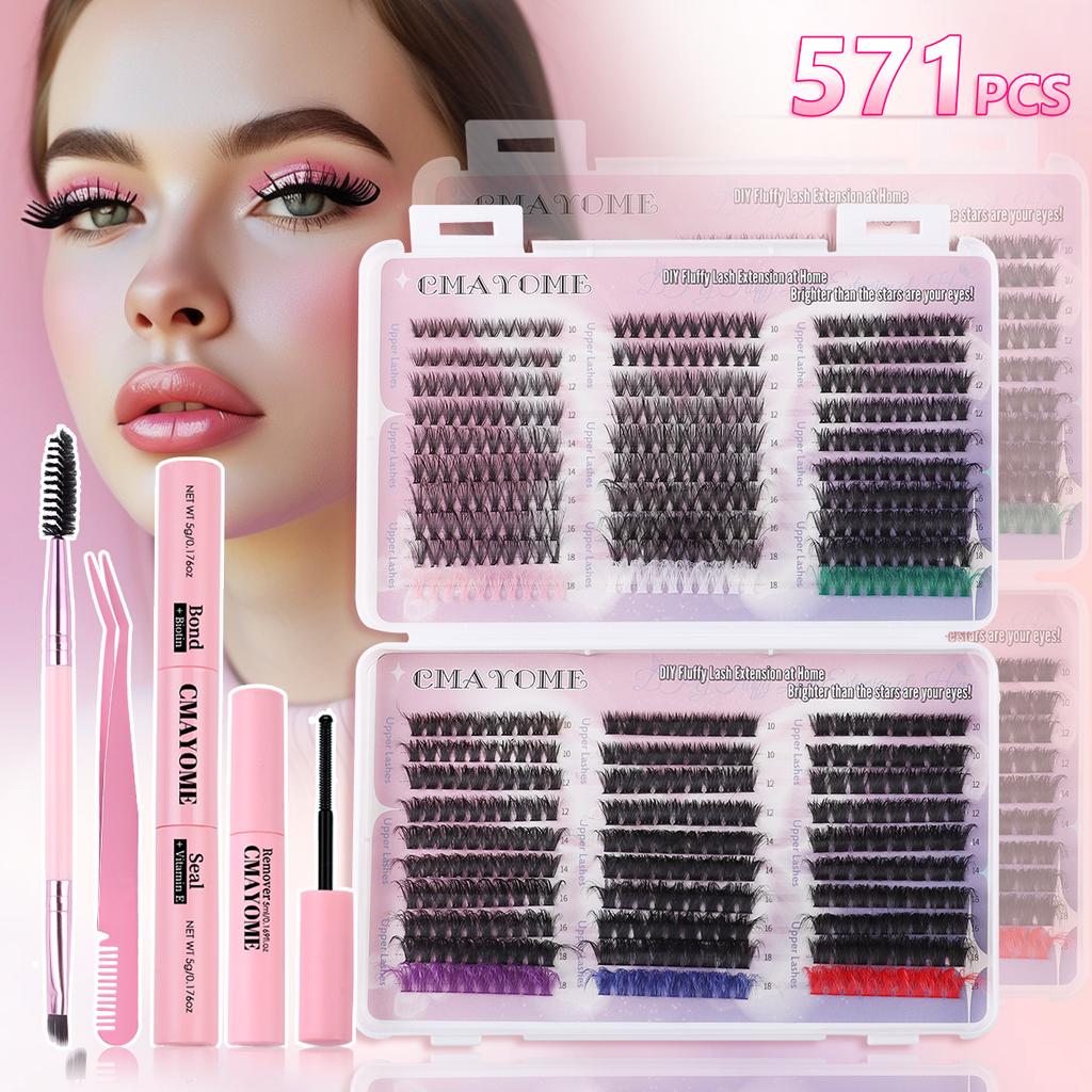 Diy False Eyelashes Single Tuft Eyelash Book 571 Tufts Mixed Model With Eyelash Glue Tool Set