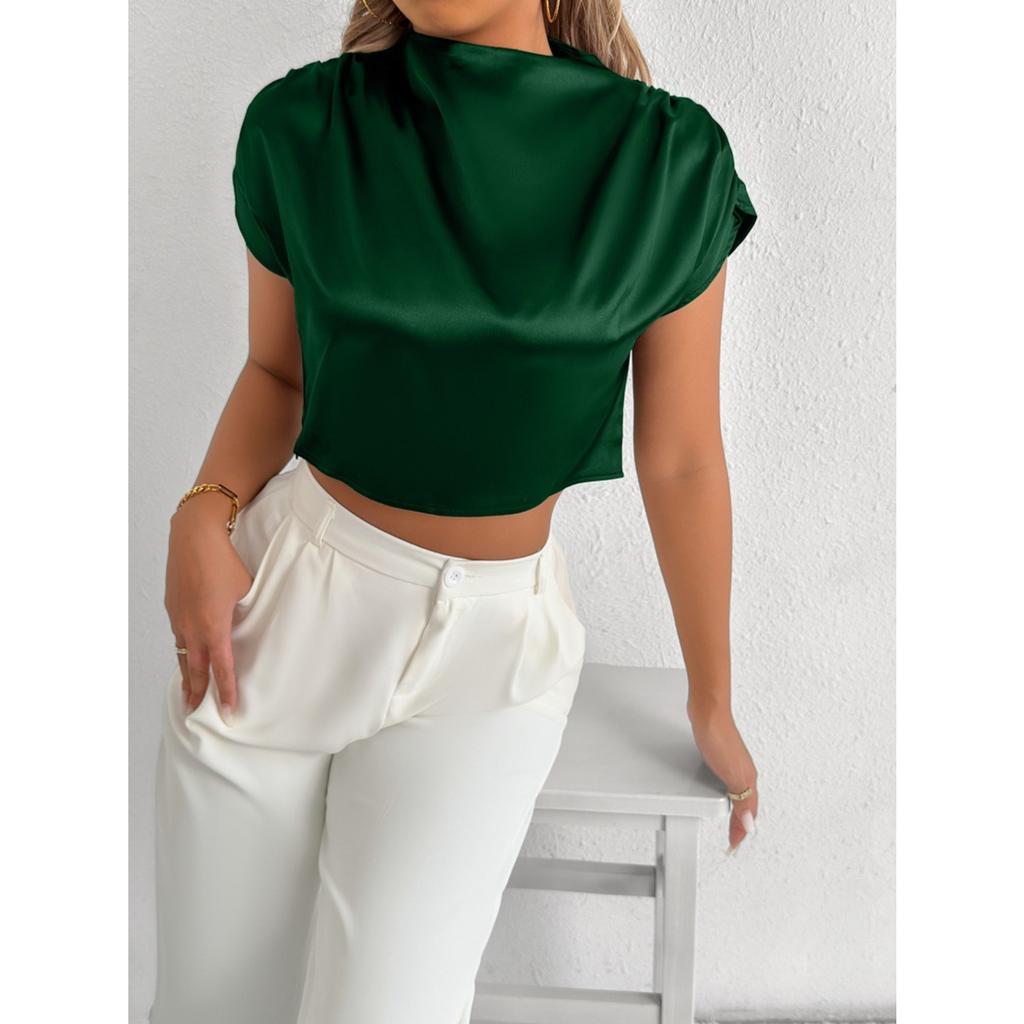 Summer Satin Shirts Fashionable Solid Color High-end Short Sleeved Women's Blouses & Shirts