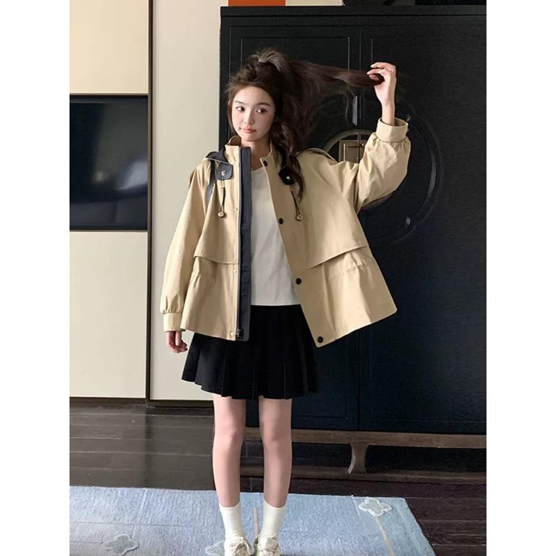 Design Retro Slim Workwear Drawstring Windbreaker Jacket Women's New Arrival Autumn Casual Top