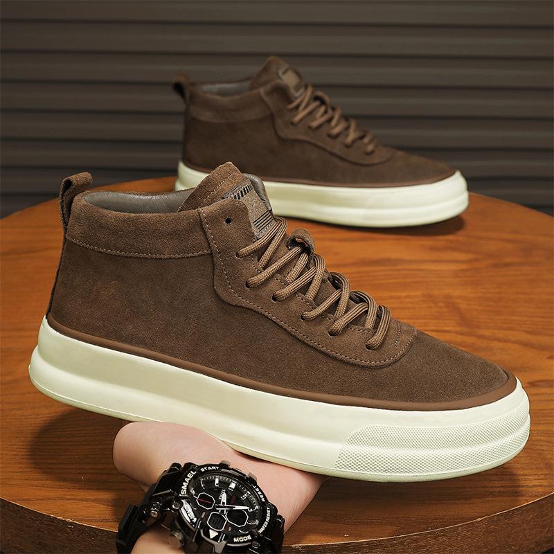 

2024 autumn and winter high-top men s shoes matte leather shoes men s trend board shoes fashion sports and leisure shoes 44
