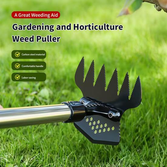 Long Handle Weeding Rake Manual Weed Puller 2-in-1 Garden Tool Heavy Duty Hoe 6-Tine Hand Rake for Lawn Patio Yard Weed Removal