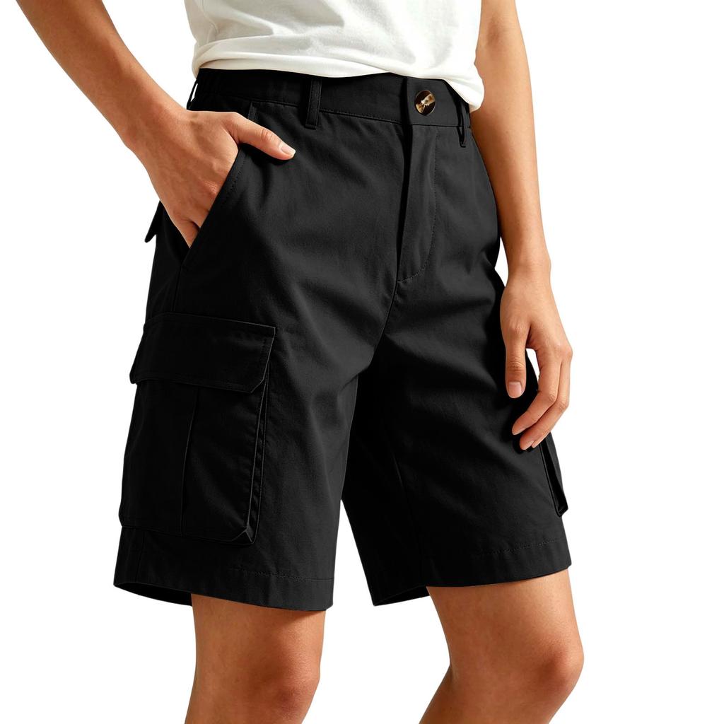 Casual Kleurrijke Elastische Taille Cargo Shorts voor Dames met Zakken voor Zomerse Buitenactiviteiten