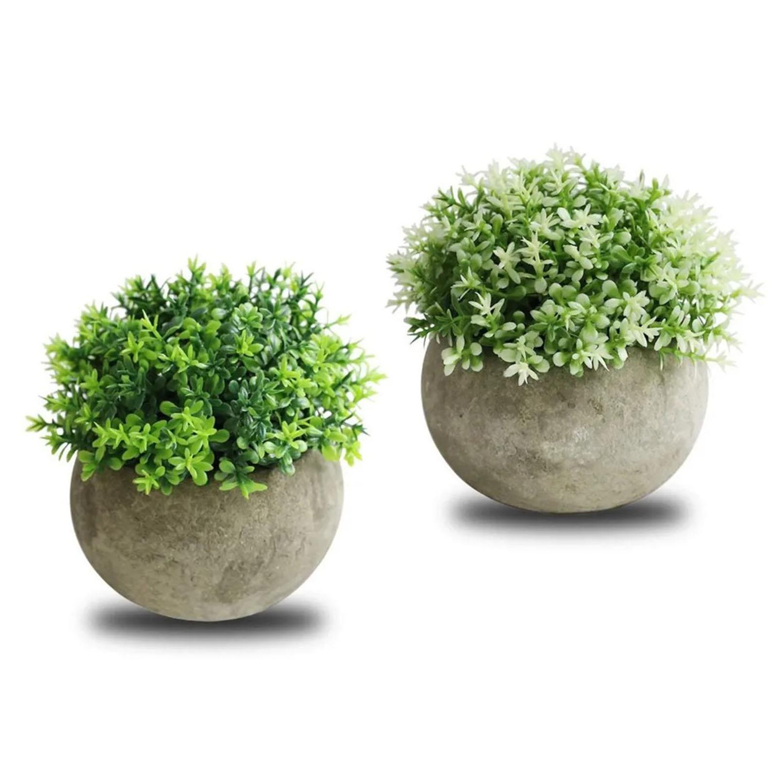 2 PCS Simulated Plant Bonsai Semicircular Ball Pulp Bonsai Desktop Green Plants Potted Ornaments White Green