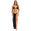 Womens Ancient Egyptian Queen Cosplay Outfit 4-Piece Set - Crop Top Collar Sleeves and Side Slit Chiffon Skirt with Metallic Shiny Patchwork