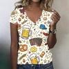 Women's Casual V Neck Short Sleeve T Shirt Oktoberfest Print Top Lightweight Comfortable Summer Tee
